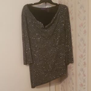 Vintage Metaphor Shimmering Evening Long Top, 3/4 L Sleeves, 2X